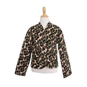 RACHEL COMEY FOR TARGET Quilted Cropped Jacket in Olive Crayon Leopard Print XS